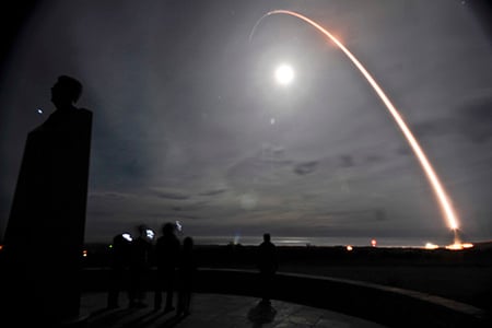 An unarmed Minuteman III intercontinental ballistic missile was launched at 4:36 a.m. during an operational test Dec. 17, 2013, from Vandenberg Air Force Base, Calif. The 30th Space Wing manages Department of Defense space and missile testing, and placing satellites into polar orbit from the West Coast, using expendable boosters. Col. Keith Balts, the 30th Space Wing commander, was the launch decision authority. (U.S. Air Force photo/Airman 1st Class Yvonne Morales)